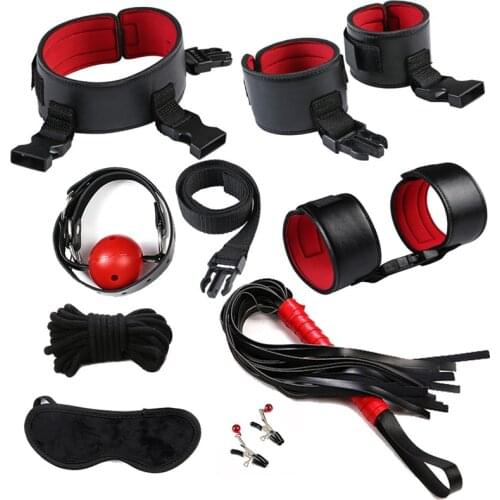 SM Game Kit Suit Adult Handcuffs Ball Whip Nipple Clamps Erotic Porn Handcuffs Bdsm Bondage Set Sex Toys for Couples