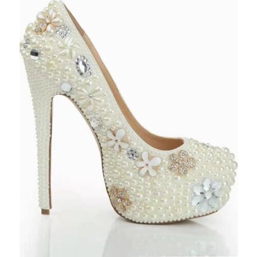 Wedding Pumps Rhinestone Pearls High Heel Shoes