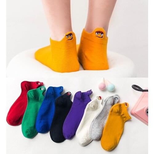 Spring and summer style cartoon monster embroidery unisex short tube cotton socks with three-dimensional heel socks