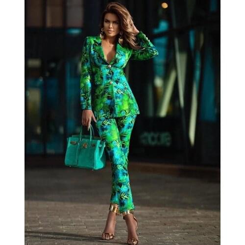 HIGH QUALITY New Fashion 2021 Designer Stylish Blazer Suit Set Womens Gorgeous Floral Printed Blazer Pants Suit