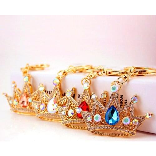 XDPQQ Korean Keychain Creative Crystal Inlaid Crown Shape Car Keychain Ladies Bag Accessories Metal Pendant Keychain Gift
