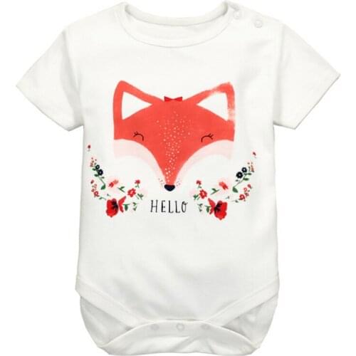 Y434 free shipping Summer boys and girls baby cotton short-sleeved triangle jeans small fox newborns Bodysuits clothes