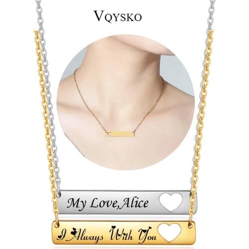 Gold Color Women Bar Pendant Personalized Customized Engrave Name Stainless Steel Necklace Jewelry Your Loved Gift for Lovers