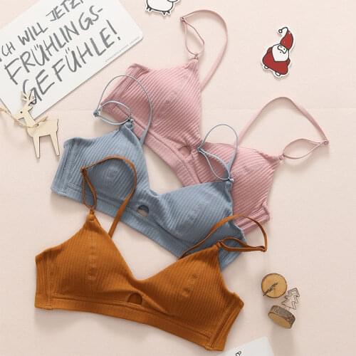 Wasteheart Women Fashion Pink Black Bow Sexy Bras Wireless Cut Out Bralette Cotton Panties Female Bra Lingerie Sets Underwear B