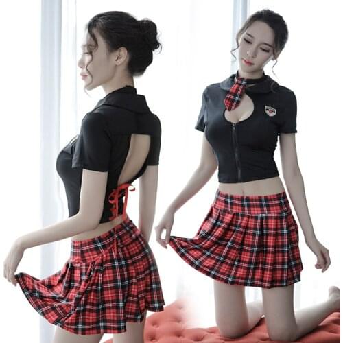 Women Babydoll lingerie Set Sexy cosplay Lingerie Schoolgirl Student Plaid Uniform Costumes