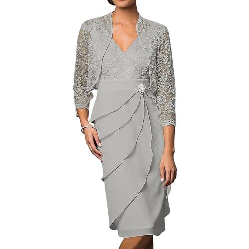 YNQNFS MH12 Womens Modest Mother of Bride Dresses Short with Jacket 3/4 Sleeves dress