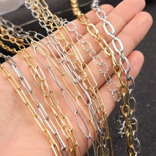 1m Gold Stainless Steel Paper Clip Chain Rolo Cable Bulk Chains For Jewelry Making Necklace Bracelet DIY Handmade Accessories