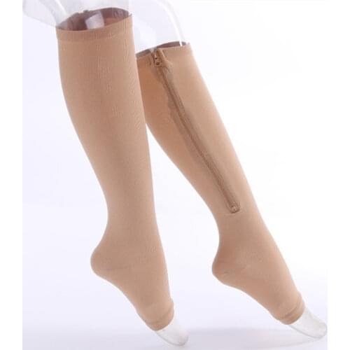1pair New Women Zipper Compression Socks Comfortable Zip Leg Support Knee Sox Open Toe Sock S/M/XL Sports Camping Socks