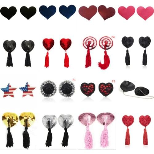 1 Pair Sexy Pasties Stickers Self Adhesive Heart Shape Bra Nipple Cover Women Lingerie Sequin Tassel Breast Bra Nipple Cover