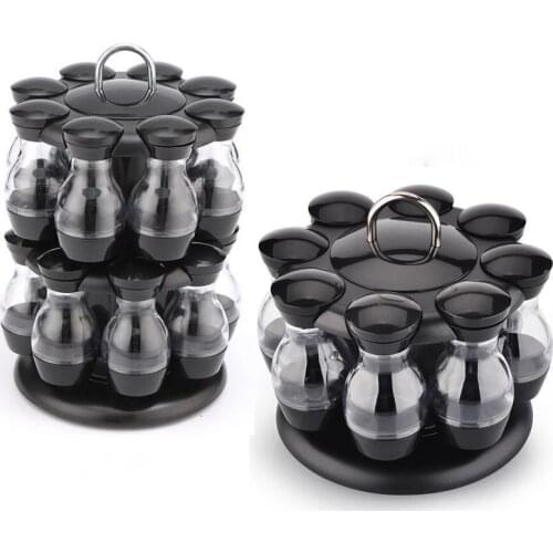 16Pcs Condiment Set 360 Rotating Spice Jar Rack Kitchen Cruet Condiment Bottle Coffee Sugar Seal Jar Container Rack