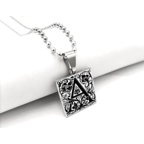 2021 Trendy 26 English Alphabet Letter Necklaces Punk Square Pendant Stainless Steel Necklace Men Jewelry Accessories
