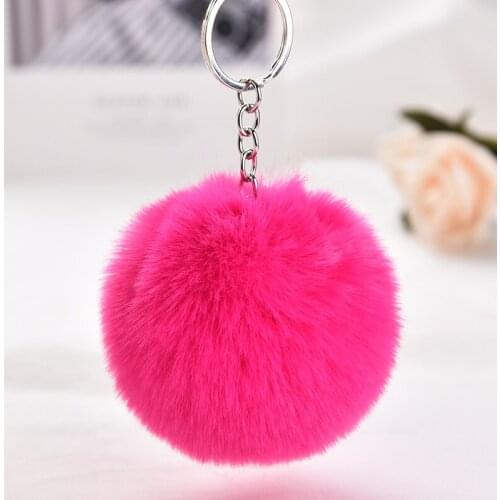 23 Colors Fashion Trinket Fluffy Artificial Rabbit Fur Ball Key Chain Pompons Keychain Women Car Bag Key Ring Jewelry EH335