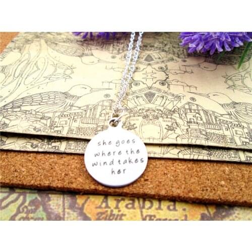 3pcs/lot Fashion stainless steel necklace "She Goes Where The Wind Takes Her" Pendant necklace Gift more style for choosing