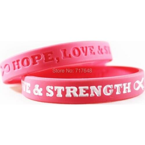 300PCS Cancer Awareness HOPE, LOVE & STRENGTH wristband silicone bracelets free shipping by FEDEX