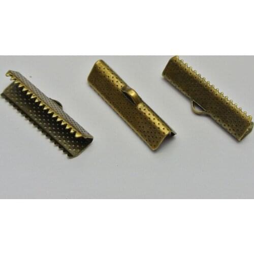 50 Textured Bronze Tone Ribbon Necklace Cord End Caps Crimp Beads Tips 25X8mm