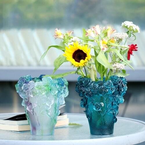 Middle East Arab High-end Roses Design Vase Flowers Container Color Incense burner Fascination Luxry Crystal Artwork Home Decor