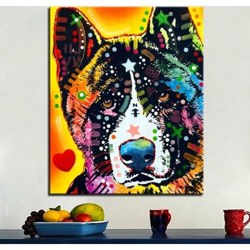 Large size Print Oil Painting Wall painting Akita dogs Pop art Decorative Wall Art Picture For Living Room paintng No Frame