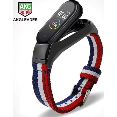 AKGLEADER For Mi Band 5 Canvas Bracelet Wrist Strap For Xiaomi Miband 4 3 Sport Nylon Correa Mi band 2 Wriststrap