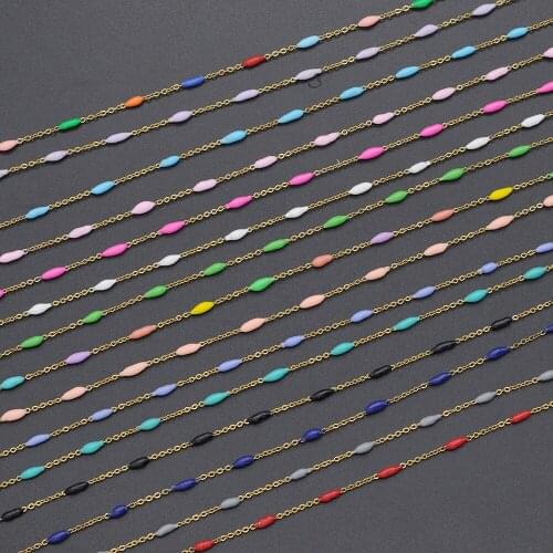 30 Meters/lot Stainless Steel Gold Plated Oval Enamel diy jewelry Making Chains Wholesale Bulk Chain Supply