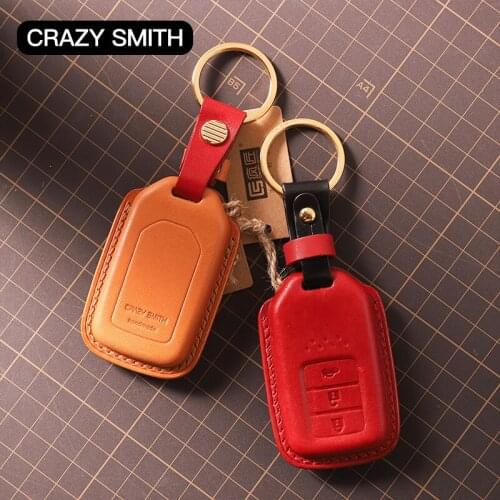 Crazy Smith Handmade Car Key Cover for Honda Vegetable Tanned Leather High Quality Craftsmanship The Best Gift Brown Red Green