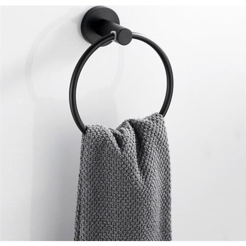 Black Towel Holder Ring Round Wall Mounted Bathing Towel Rack Stainless Steel Kitchen Bathroom Towel Robe Organizer Accessories