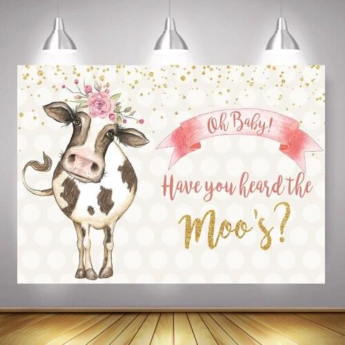 Newborn Cow Baby Shower Photo Backdrop Oh Baby Girls Birthday Background Decoration Gold Glitter Farm Party Photography Props