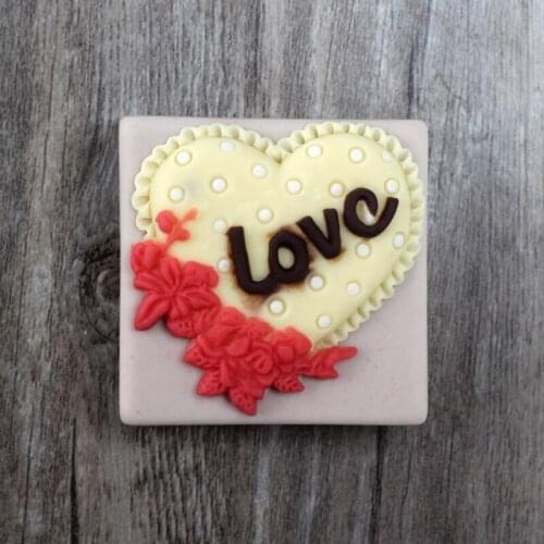Handmade Soap Mold Square with Love Flower Pattern Mould Birthday Gift Making Tool
