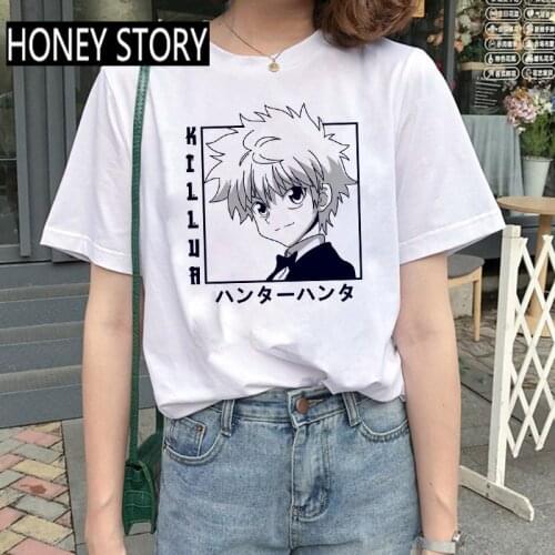 Graphic Tees Men Harajuku Kawaii Killua Tshirt Funny Hisoka T Shirt Tops Unisex Male 90s Japanese Anime Hunter Hunter T-shirt