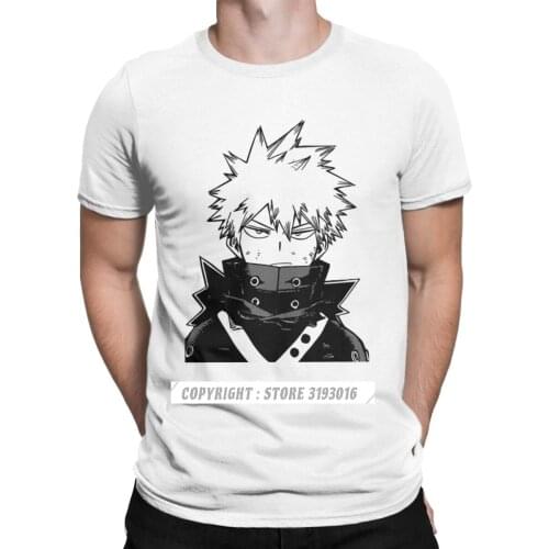 Bakugo Looking Boku No Hero Academia Tshirts Mens Pure Cotton T-Shirts Manga Todoroki All Might Anime Christmas Tshirt