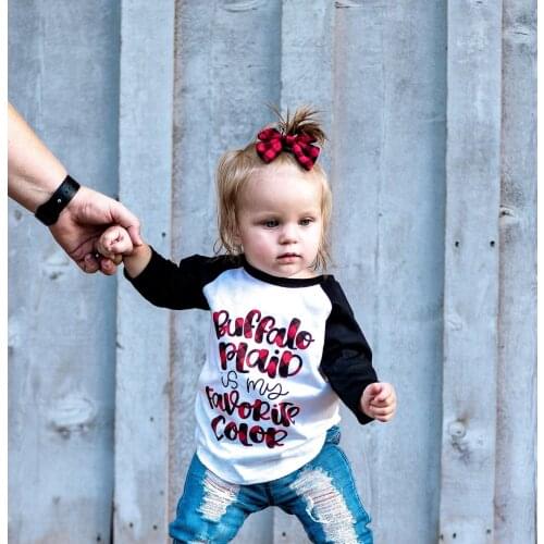 Buffalo Plaid Is My Favorite Color Boys Girls Autumn T-shirts Long Sleeved Ralgan Tee Shirts Fashion Christmas Tops Clothes