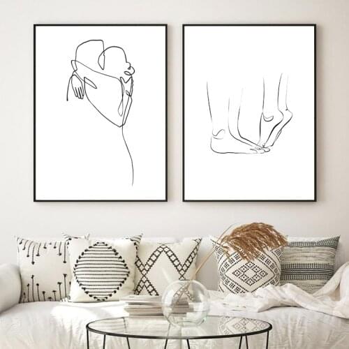 Love Prints Black and White Couple Sketch Canvas Painting Wall Pictures Minimalist One Line Drawing Art Prints Living Room Decor