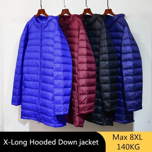 Oversize 5XL 6XL 7XL 8XL Mens Lightweight Down Jacket 2020 Autumn Winter Mens Hooded Long Casual Regular Ultra-thin Mens Coat