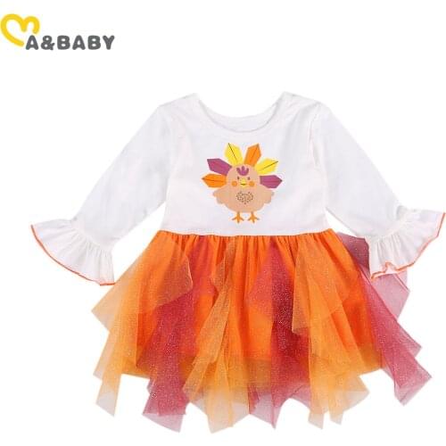 Ma&Baby 1-6Y Thanksgiving Day Toddler Kid Girls Tutu Dress Cute Turkey Long Sleeve Tulle Party Dresses For Girls