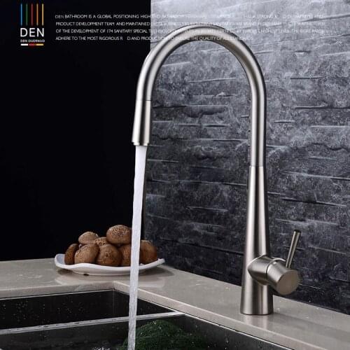 Brushed copper kitchen faucet Pull-out type vegetables basin bowl rotating retractable sink hot and cold