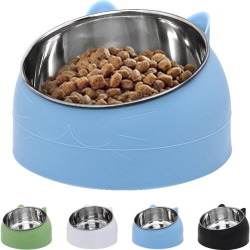 Cute Cat Bowl Cats Kitten Food Drink Water Feeder Pet Stainless Steel Food Bowl Pet Feeding Supplies