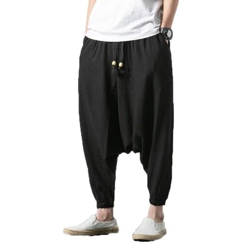 2020 Men Wide Legs Pants Baggy Harem Pants Men Black Trousers Male HipHop Joggers Track Pants Man Streetwear Linen Cross-pants