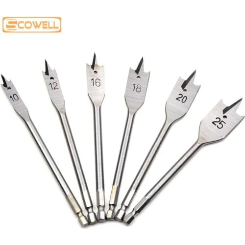30% Off Hex Shank Drill Set Woodworking Tool Bits 10mm-25mm 6pcs/set Model Number DIY Supplies Spade Flat Type Drills For Wood