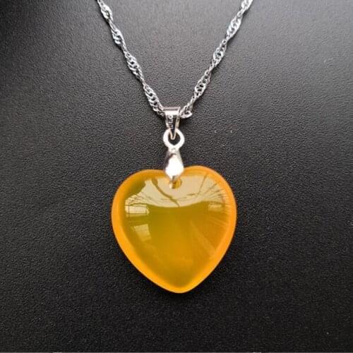 Natural Ice Chalcedony Heart-shaped Pendant Jewelry Fine Jewelry Purple yellow white agate womens clavicle Necklace Pendant