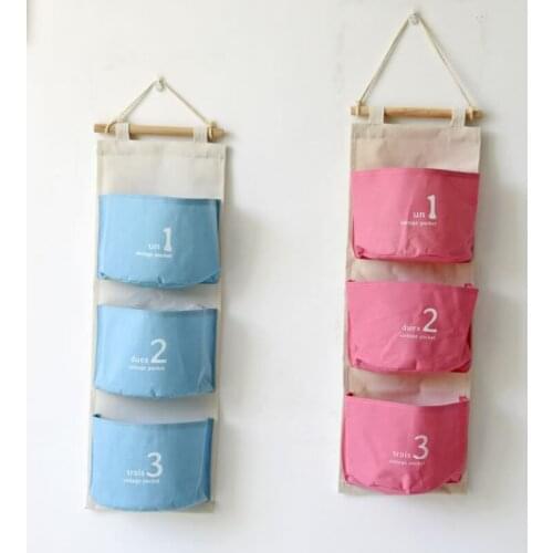 Pure Color Multilayer 3 Pockets Hanging Kitchen Bathroom Sundries Storage Bag Linen Wall Door Wardrobe Hanging Bag Home Decor