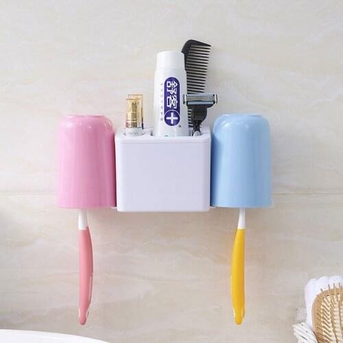 Suction Toothbrush Holder Set Wall Mounted Bathroom Toothpaste Plastic Shelves Home Storage Shaver Rack Shelf Accessories
