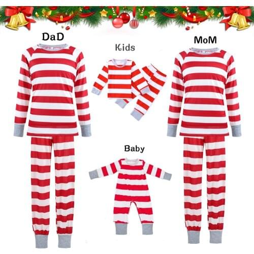 Family Matching Christmas Pajamas Outfits Clothing Sets Adults And Kids Striped Tops+Pants Sleepwear Suits Newborn Baby Romper
