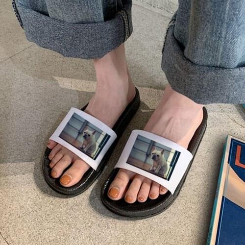 Shoes for Women 2021 Cute French Bulldog Photo Print Slippers Comfortable Non-slip Slides Summer Beach Open Toe Flip Flops