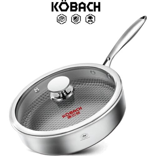 KBH non-stick frying pan stainless steel pan cooking skillet fried steak pan kitchen saucepan with lid