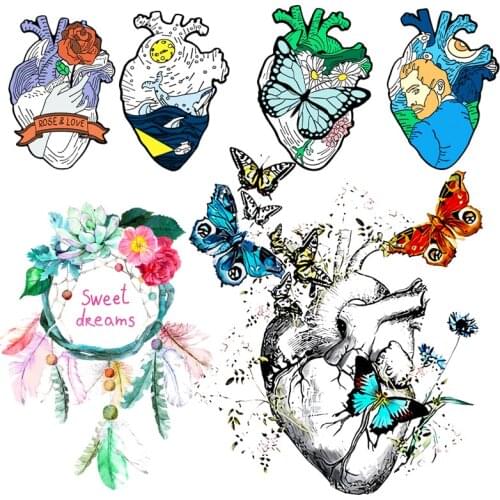 Punk/Heart Patches Iron On Transfers On Clothes Sticker Heat Transfer Patches For T-Shirts DIY On Jeans Applique Stripe Stickers