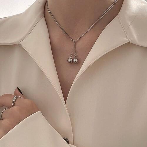 VSnow Minimalist Double Layer Bells Choker Necklace for Women Femme Luxury Circle Bead Silver Color Metal Necklace Jewelry