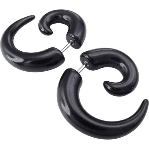 Jewellery Mens Horn Claw Stud Earrings Cheater Fake Ear Plugs Gauges Illusion Tunnel Black with Gift Bag