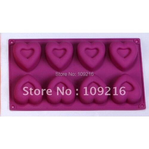Green Good Quality 100% Food Grade Silicone Cake Mold/Chocolate Mold/Muffin Cupcake Pan 8-Double Heart Christmas DIY Mold