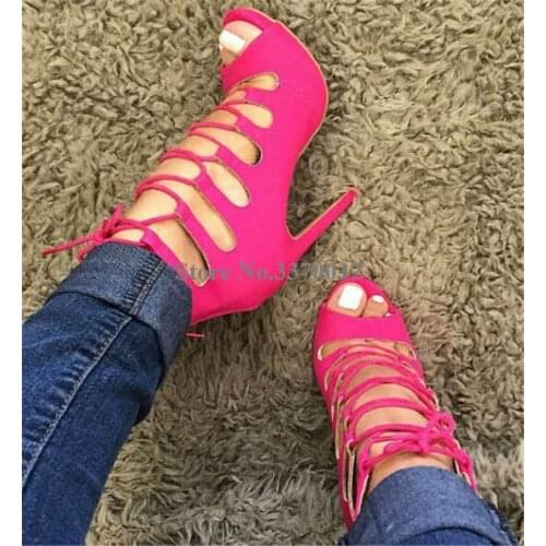 Women Beautiful Fashion Peep Toe Suede Leather Stiletto Heel Gladiator Sandals Lace-up Straps Cross High Heel Sandals