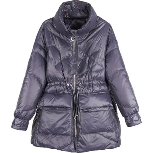 Winter Pure Lightweight Down Jackets Women Thick Warm Batwing Long Sleeve Loose Doudoune Pockets Ultra Light Duck Down Jackets