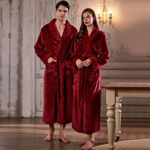 Women Winter Extra Long Thick Flannel Bath Robe Warm Peignoir Femme Sexy Dressing Gown Men Bathrobe Bridesmaids Wedding Robes